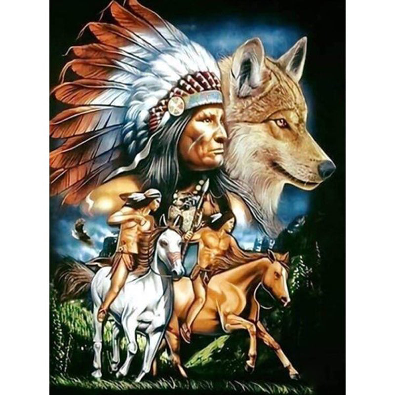 Diamond Painting - Full Round - Man and animal (30*40CM)