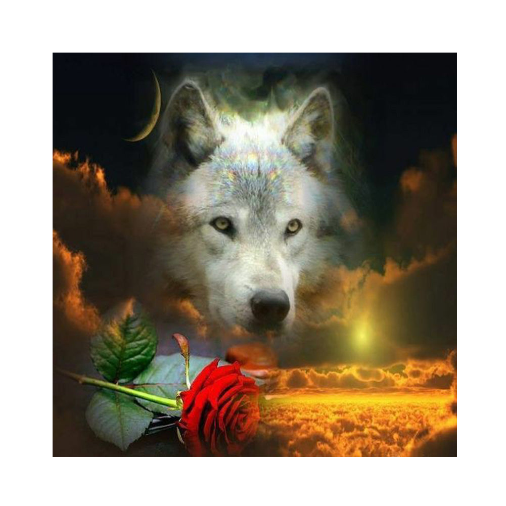 Diamond Painting - Full Round - flower and wolf (50*50CM)
