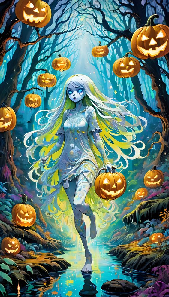 AB Diamond Painting - Full Round - halloween girl (40*70CM)