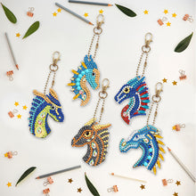 Load image into Gallery viewer, 5pcs Diamond Painting Keychain DIY Dragon Animal Key Ring Pendants (YSK090)
