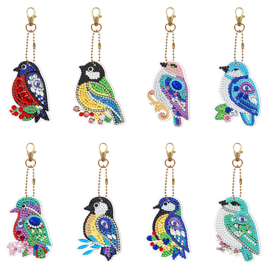 5pcs Diamond Painting Keychain DIY Bird Animal Key Ring Pendants (YSK092)