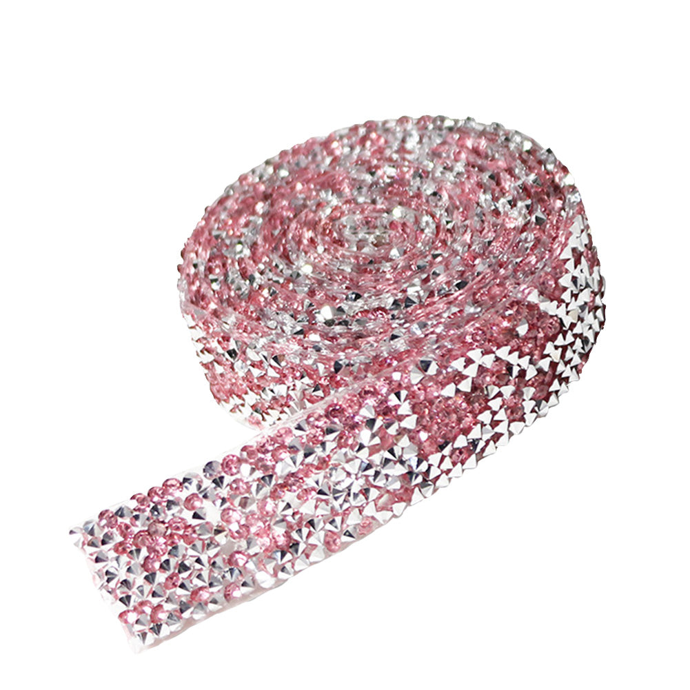 Self Adhesive Crystal Rhinestone Diamond Ribbon Sticker (Silver + Pink)