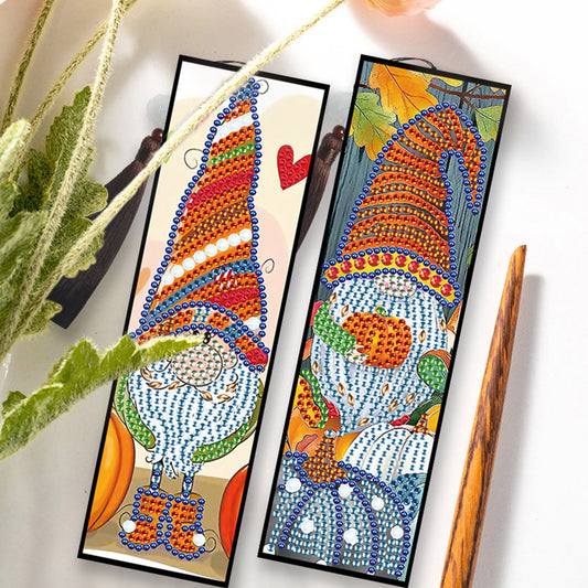 2pcs DIY Diamond Painting Leather Bookmark Gnome Tassel Crafts (FQY025)