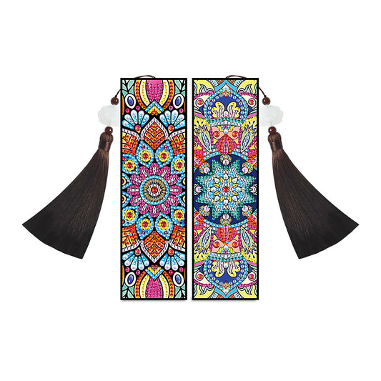 2pcs DIY Diamond Painting Leather Bookmark Mandala Tassel Crafts (FQY041)