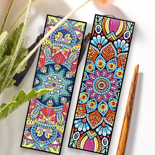 2pcs DIY Diamond Painting Leather Bookmark Mandala Tassel Crafts (FQY041)