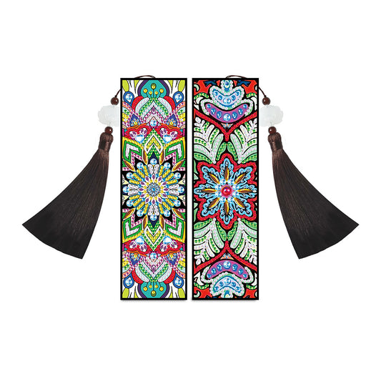2pcs DIY Diamond Painting Leather Bookmark Mandala Tassel Crafts (FQY042)