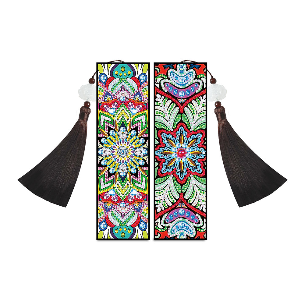2pcs DIY Diamond Painting Leather Bookmark Mandala Tassel Crafts (FQY042)