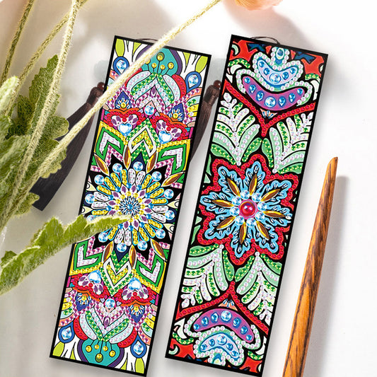 2pcs DIY Diamond Painting Leather Bookmark Mandala Tassel Crafts (FQY042)