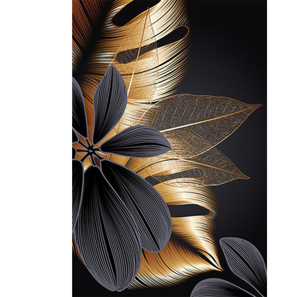 Diamond Painting - Full Round - black gold flowers leaves (40*60CM)