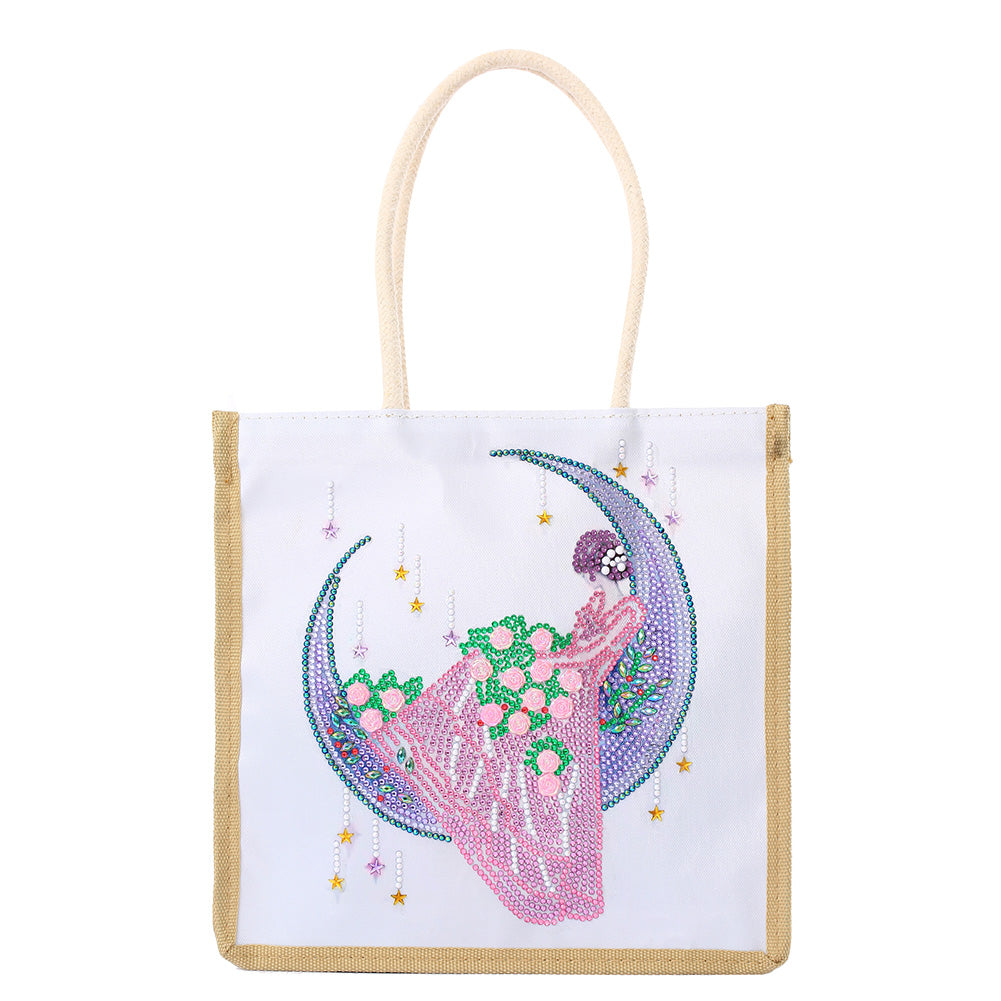 Moon Fairy Diamond Painting Handbag DIY Linen Shopping Storage Bag (AA1032)
