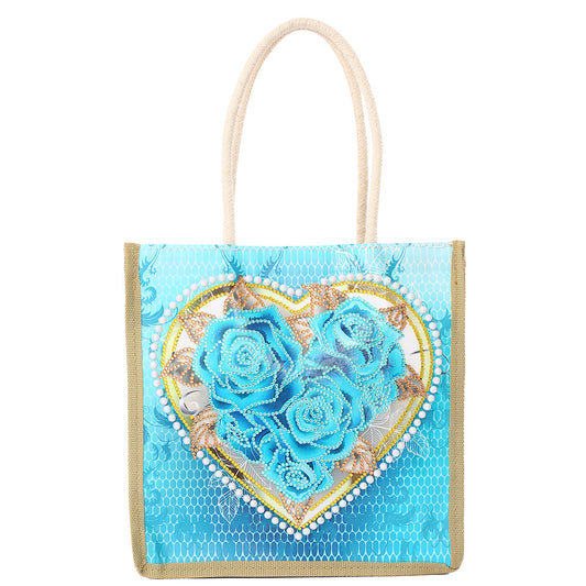 Rose Heart Diamond Painting Handbag DIY Linen Shopping Tote Bag (AA1034)