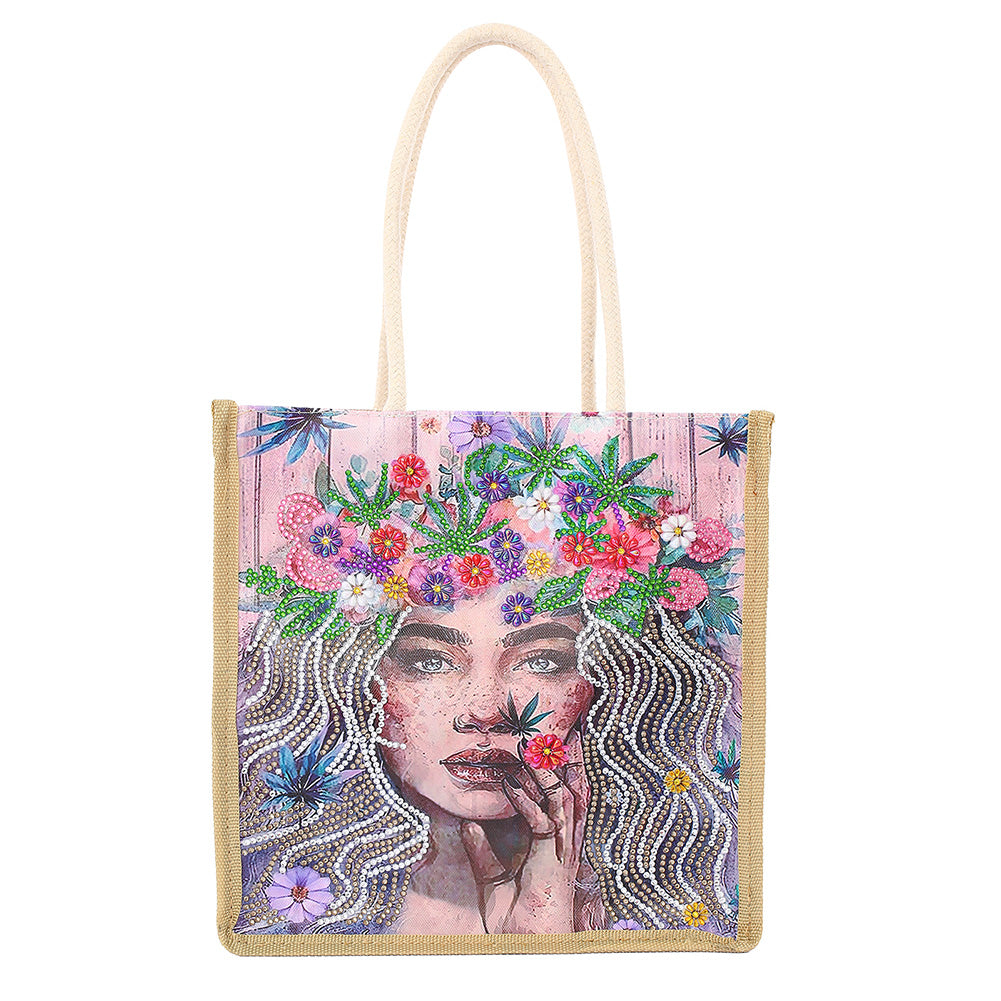 Flower Fairy Diamond Painting Handbag DIY Linen Shopping Tote Bag (AA1037)