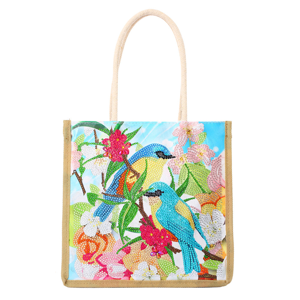Blue Tit Diamond Painting Handbag DIY Linen Shopping Tote Bag (AA1038)