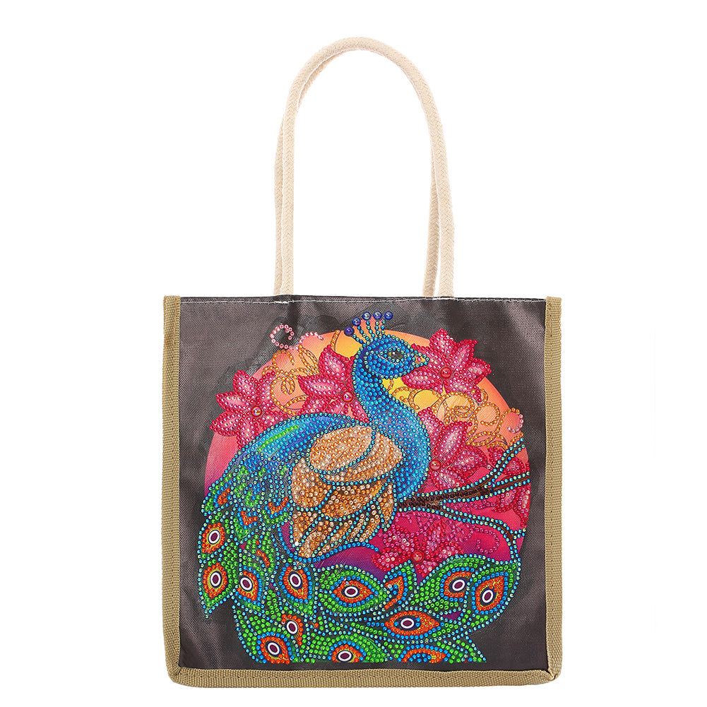 Peacock Diamond Painting Handbag DIY Linen Shopping Tote Bag (AA1040)