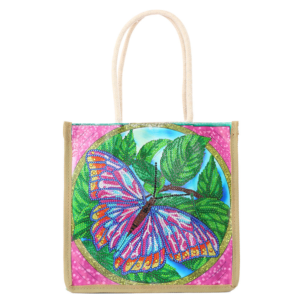 Butterfly Diamond Painting Handbag DIY Linen Shopping Tote Bag (AA1041)