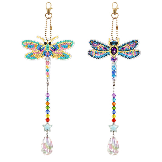 2pcs 5D Diamond Painting Dragonfly Pendant Bag Keychain Jewelry (SMDZ201)
