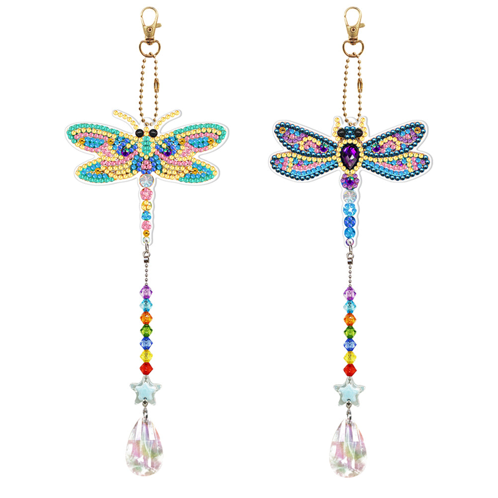 2pcs 5D Diamond Painting Dragonfly Pendant Bag Keychain Jewelry (SMDZ201)