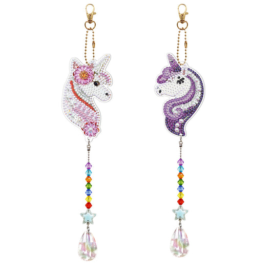 2pcs 5D Diamond Painting Horse Pendant Bag Keychain Jewelry Gift (SMDZ205)