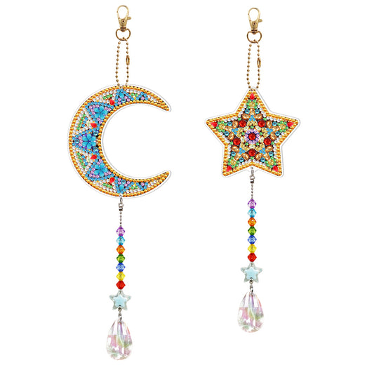 2pcs 5D Diamond Painting Moon Star Pendant Bag Keychain Jewelry (SMDZ206)