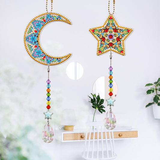 2pcs 5D Diamond Painting Moon Star Pendant Bag Keychain Jewelry (SMDZ206)