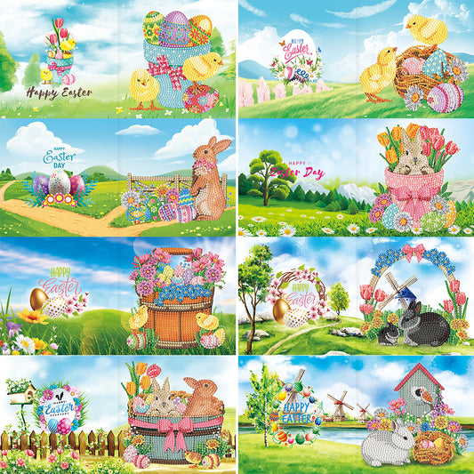 8pcs DIY Diamond Painting Greeting Cards Easter Mosaic Postcards (HKDZ16)