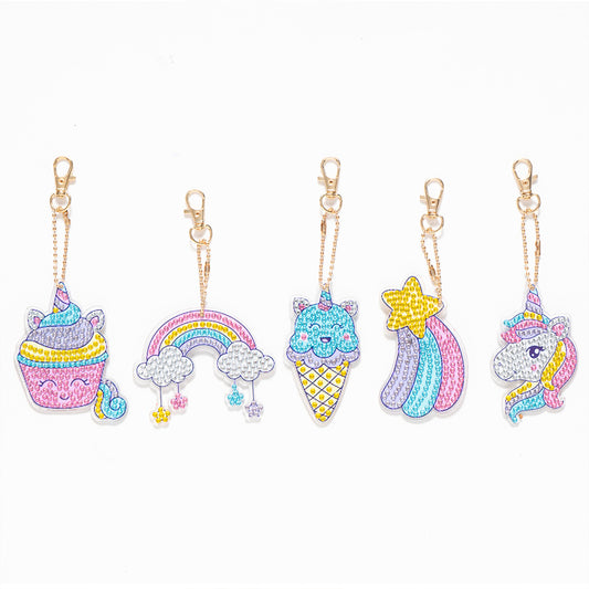 5pcs/set DIY Diamond Painting Keychain Ice Cream Car Pendant (AA1047)