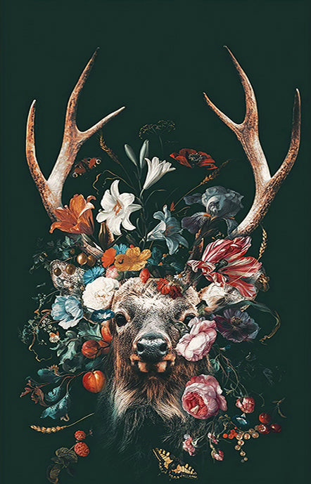 Diamond Painting - Full Round - deer and flower (30*50CM)