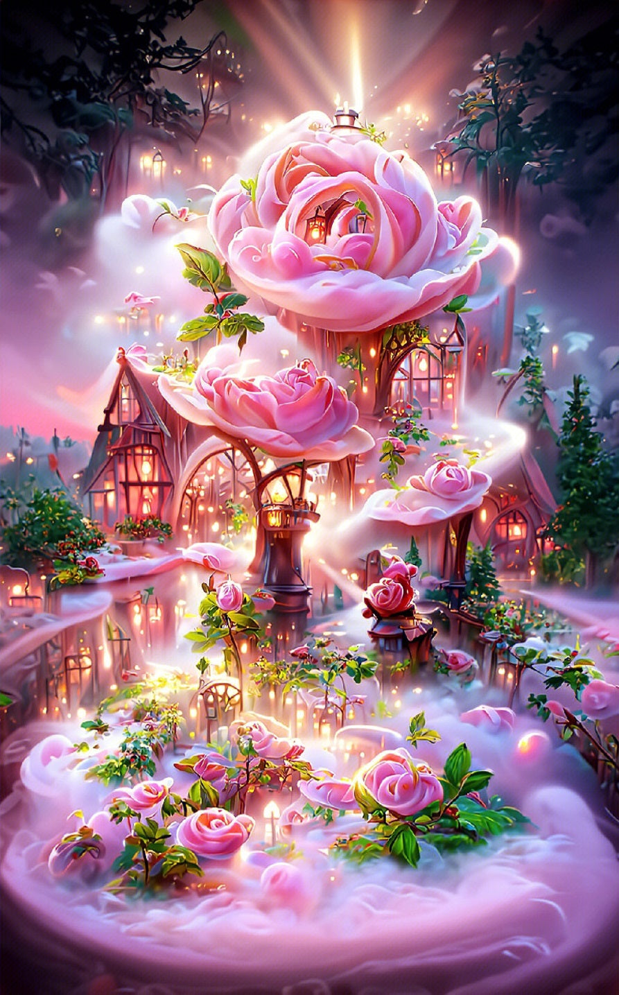 AB Diamond Painting - Full Round - Pink Rose Castle (40*64cm)