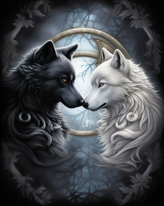 AB Diamond Painting - Full Round - Black And White Twin Wolves (40*50CM)