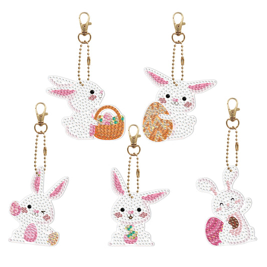 5pcs Diamond Painting Keyring Kits DIY Rabbit Keychain Bag Pendant (YSK095)