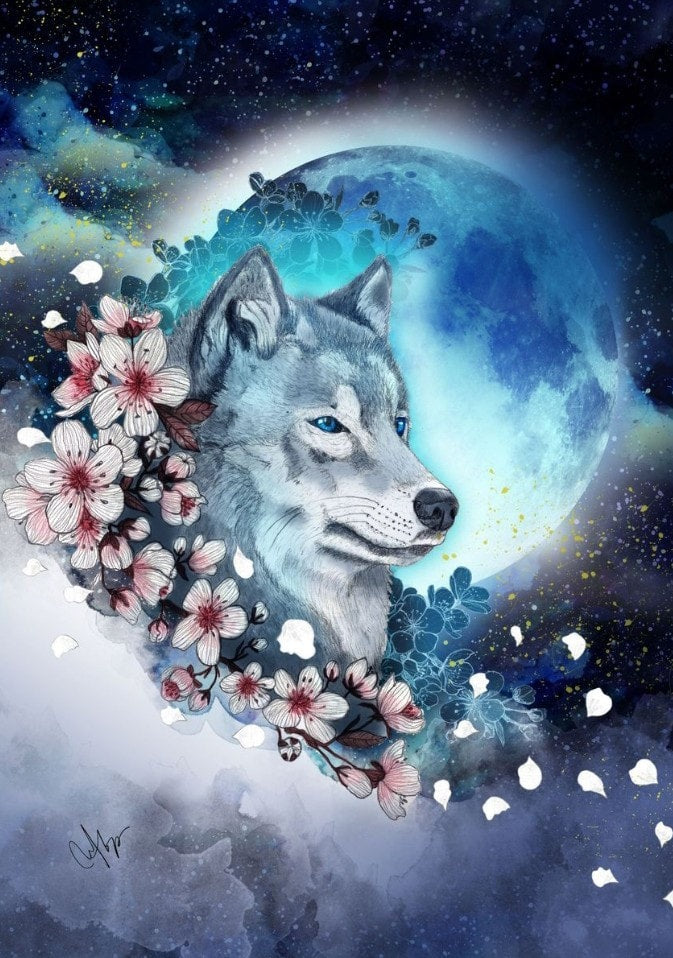 AB Diamond Painting - Full Round - Moon Wolf (40*56cm)
