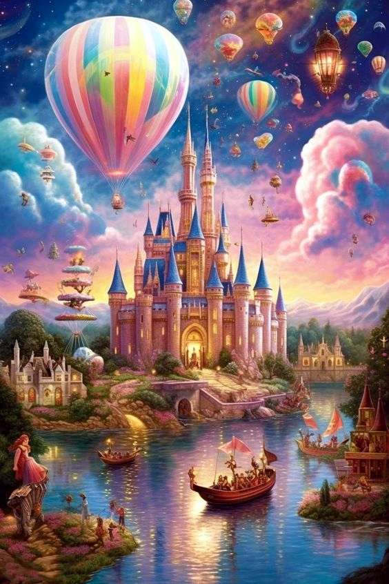 AB Diamond Painting - Full Round - Hot Air Balloon Castle (40*60CM)