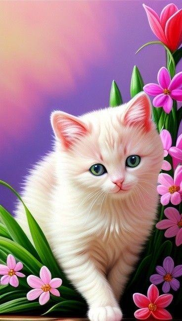 AB Diamond Painting - Full Round - Flower Kitten (40*70cm)