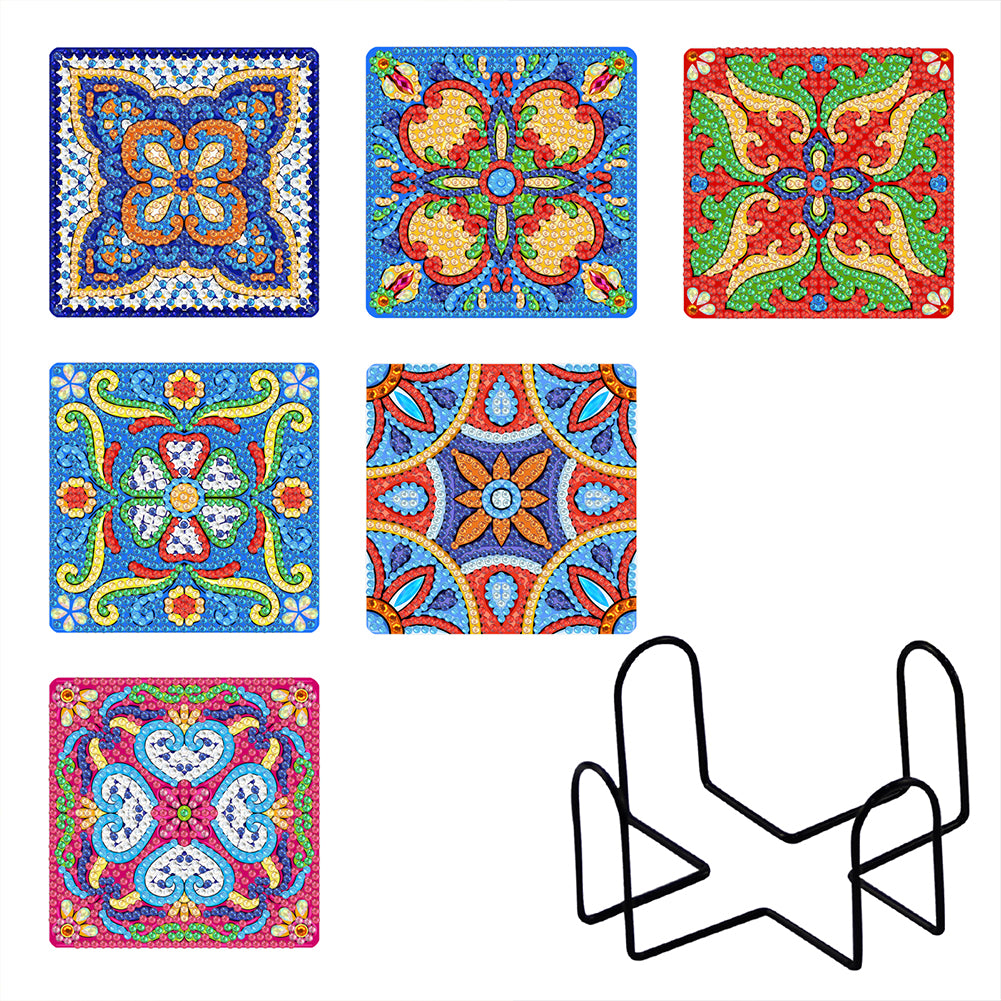 6pcs/set Mandala Square Coaster Acrylic Water Cup Pad 5D DIY Room Decor (BD403)