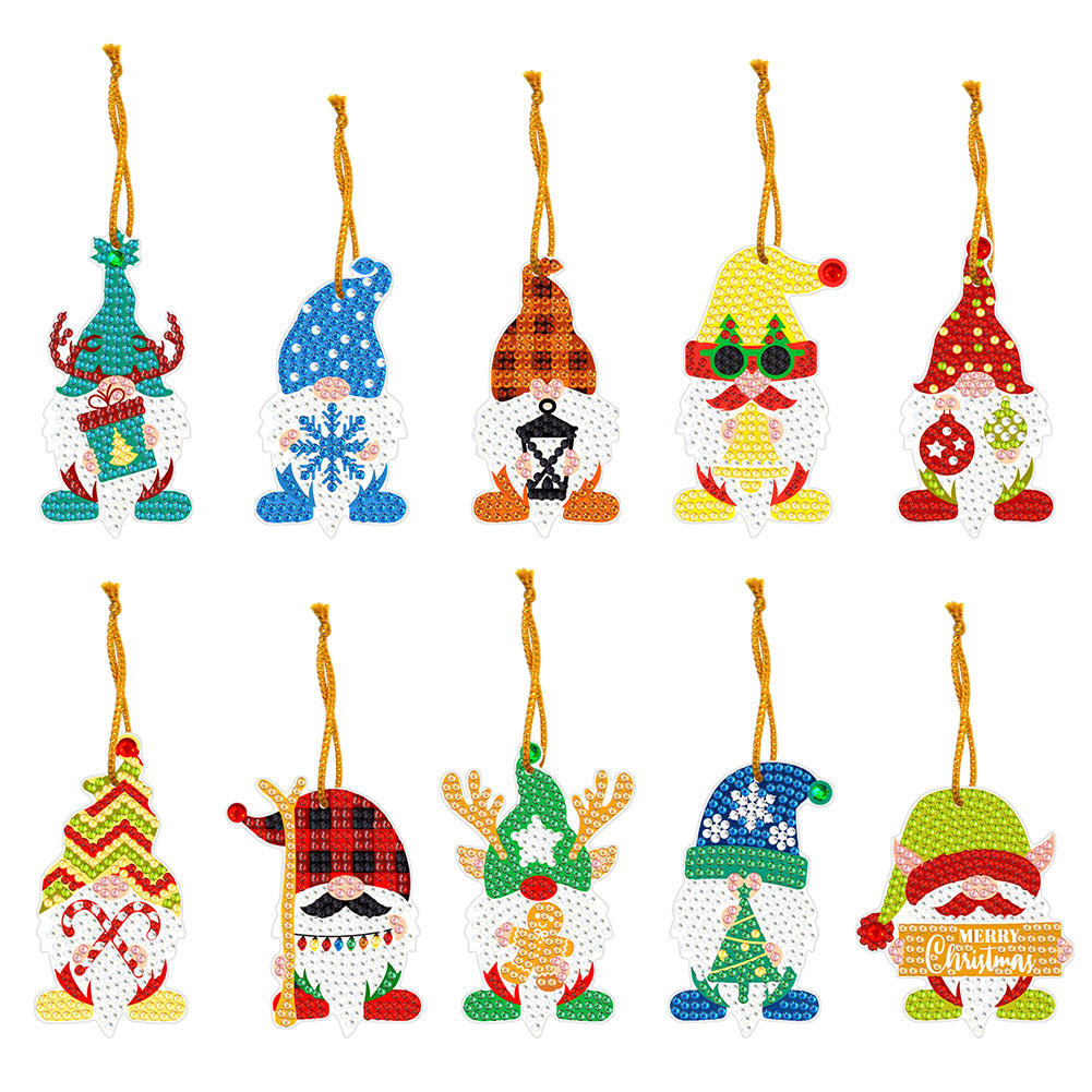 10pcs Christmas Diamonds Key Chain Kit Special-shaped Drill PET Xmas Gnome Gifts