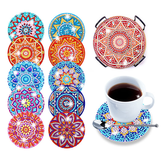 10pcs DIY Coaster Diamond Painting Cup Cushion with Rack Home Decor (AA1131)