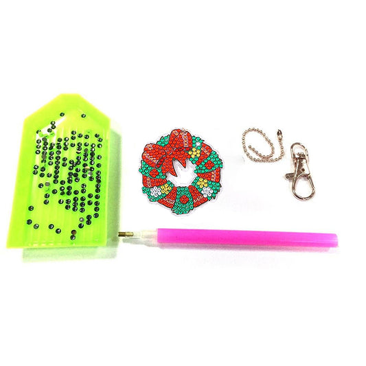15pcs Christmas Rhinestone Painting Keychain Cute Double Sided for Gift (AA1208)