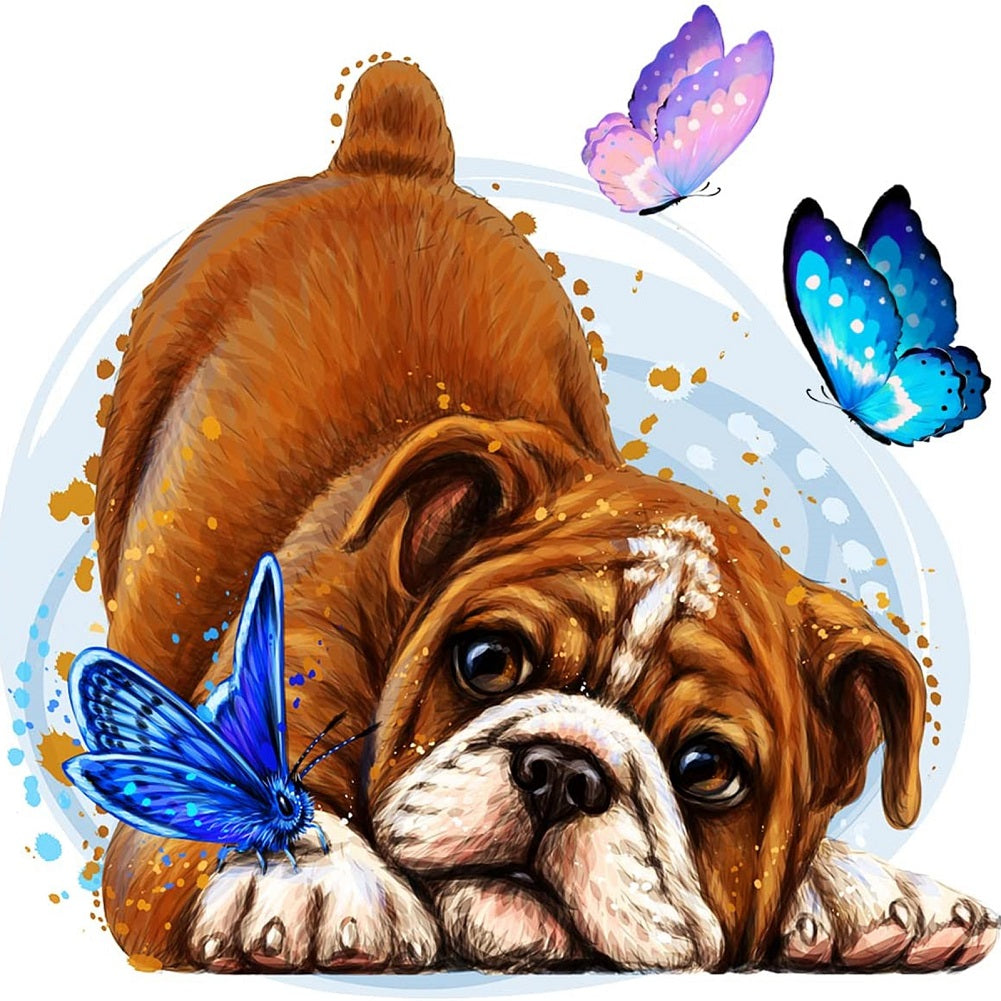 Diamond Painting - Full Square - puppy playing butterfly shar pei (40*40CM)