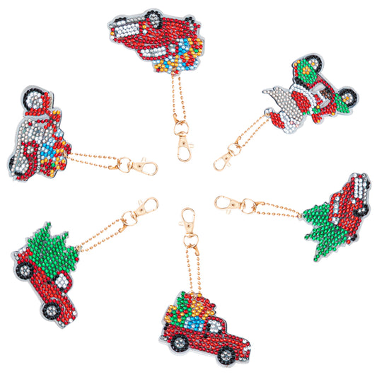 6pcs Little Red Car DIY Diamonds Painting Keychain Mosaic Keyring Gift (T-32)