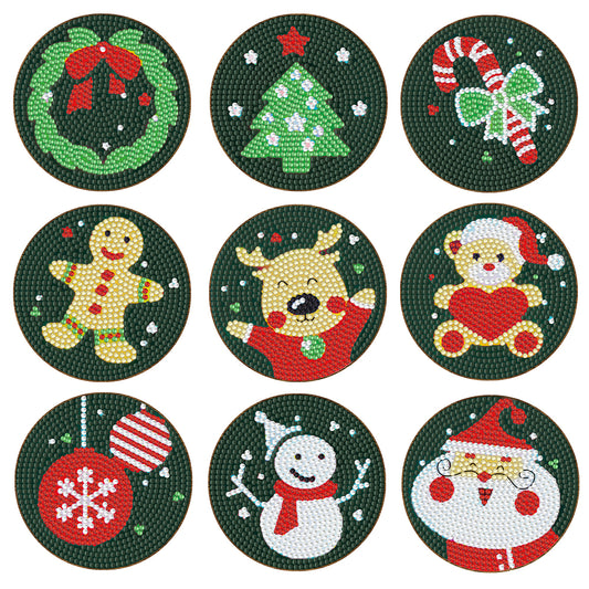 DIY Wood Coasters Set Christmas Style(BD607 9pcs 1Storage Rack Without cork mat)
