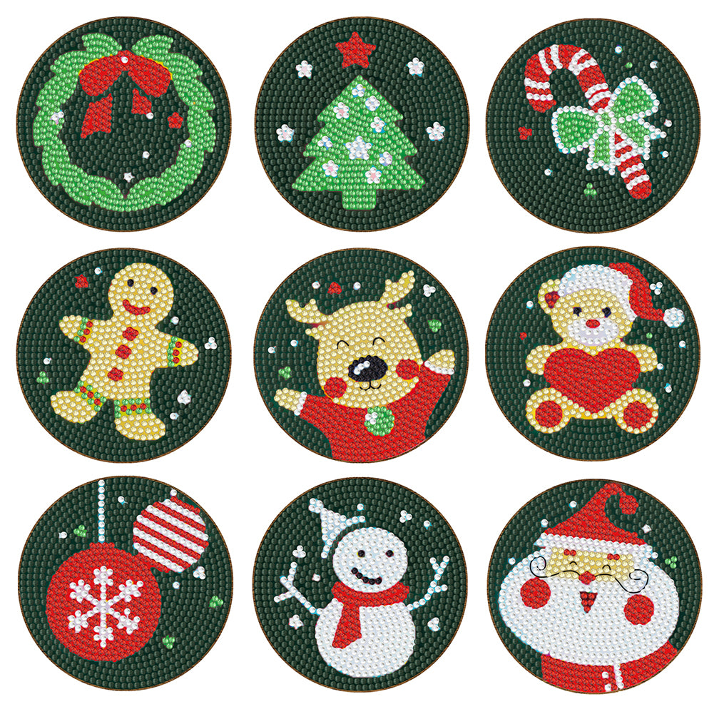 DIY Wood Coasters Set Christmas Style(BD607 9pcs 1Storage Rack Without cork mat)