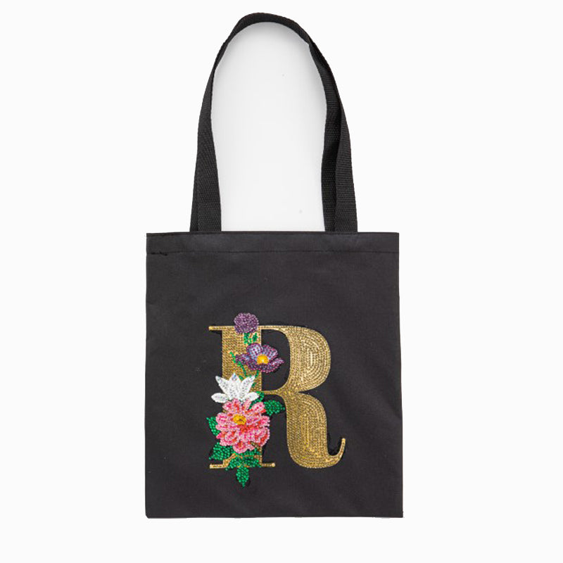 DIY Diamonds Painting Handbag Linen Shopping Bag Portable Fashion for Work (R)