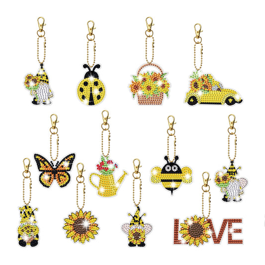 12pcs Diamonds Painting Keychain Art Crafts DIY Cartoon Key Ring Bag Accessories