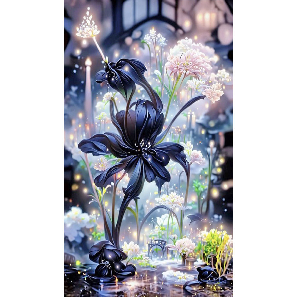 Diamond Painting - Full Round - black flowers (40*70CM)