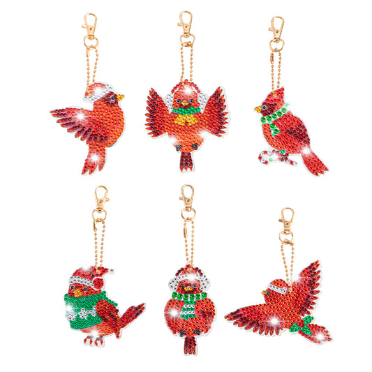 Red Bird DIY Diamonds Painting Keychain Special-shaped Drill Art Crafts (T-44)