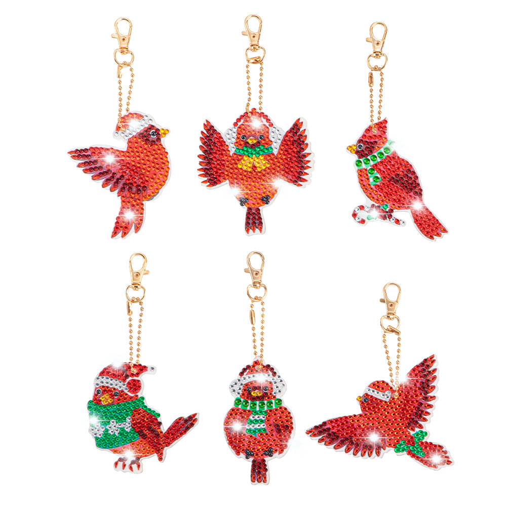 Red Bird DIY Diamonds Painting Keychain Special-shaped Drill Art Crafts (T-44)