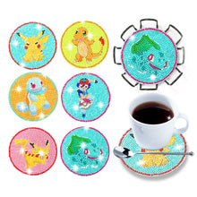 Load image into Gallery viewer, 6pcs DIY Diamonds Painting Coaster Cartoon Pikachu Wooden for Kids Gifts (Y1107)
