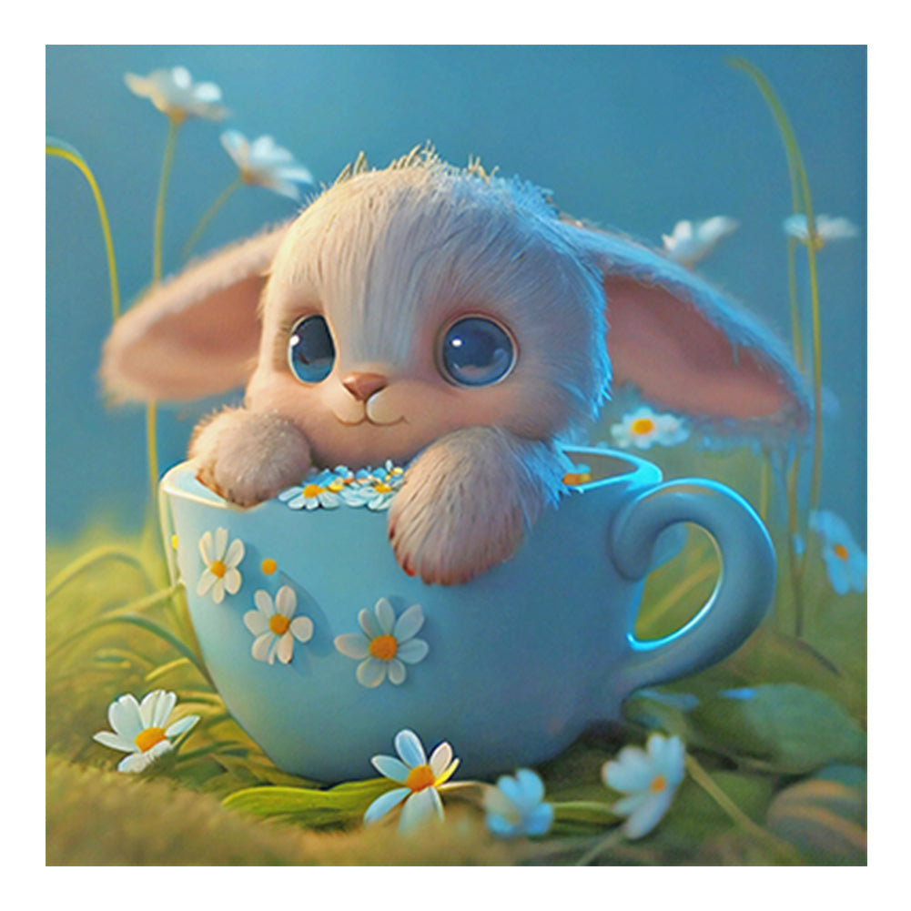 Diamond Painting - Full Round - Light Blue Potted Plant Zodiac Rabbit (30*30CM)