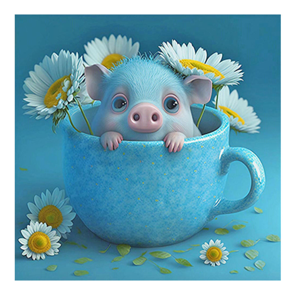 Diamond Painting - Full Round - Light Blue Potted Plant Zodiac Pig (30*30CM)