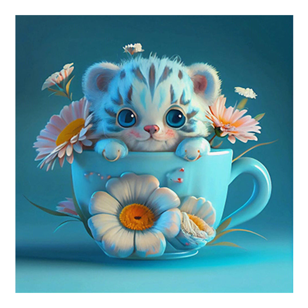 Diamond Painting - Full Round - Light blue potted version of the zodiac tiger (30*30CM)
